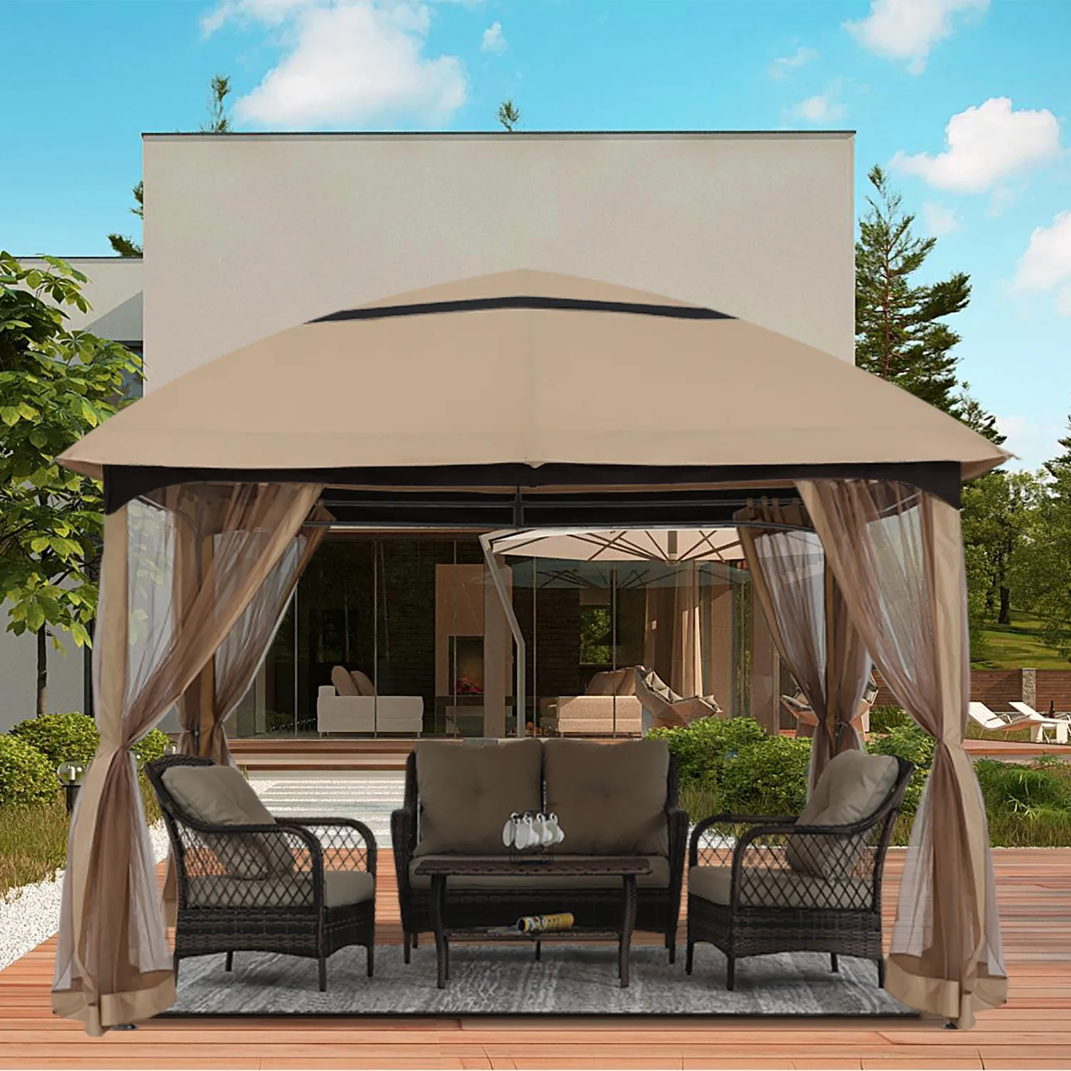 11x11/10x12 Soft Top Outdoor Garden Gazebo for Patios with Netting Walls