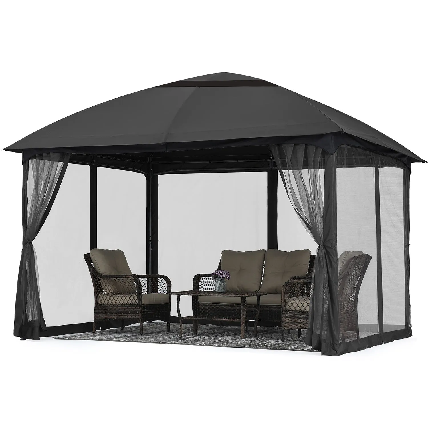 11x11/10x12 Soft Top Outdoor Garden Gazebo for Patios with Netting Walls