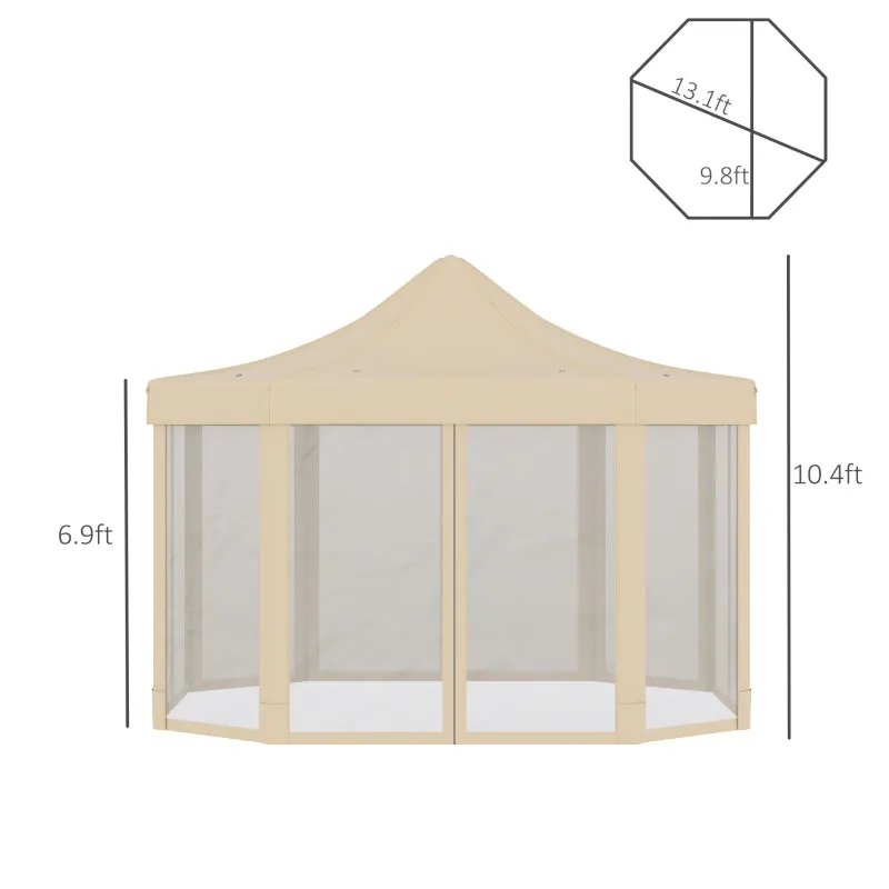 13' x 10' Octagon Pop Up Canopy Tent with Zippered Mesh Sidewalls - Beige