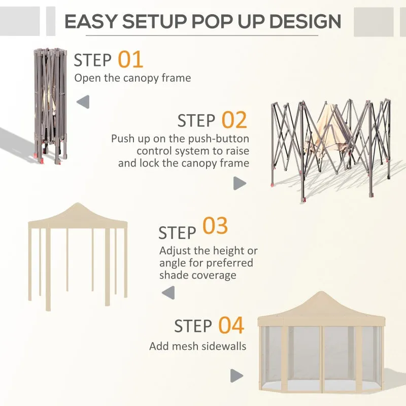 13' x 10' Octagon Pop Up Canopy Tent with Zippered Mesh Sidewalls - Beige