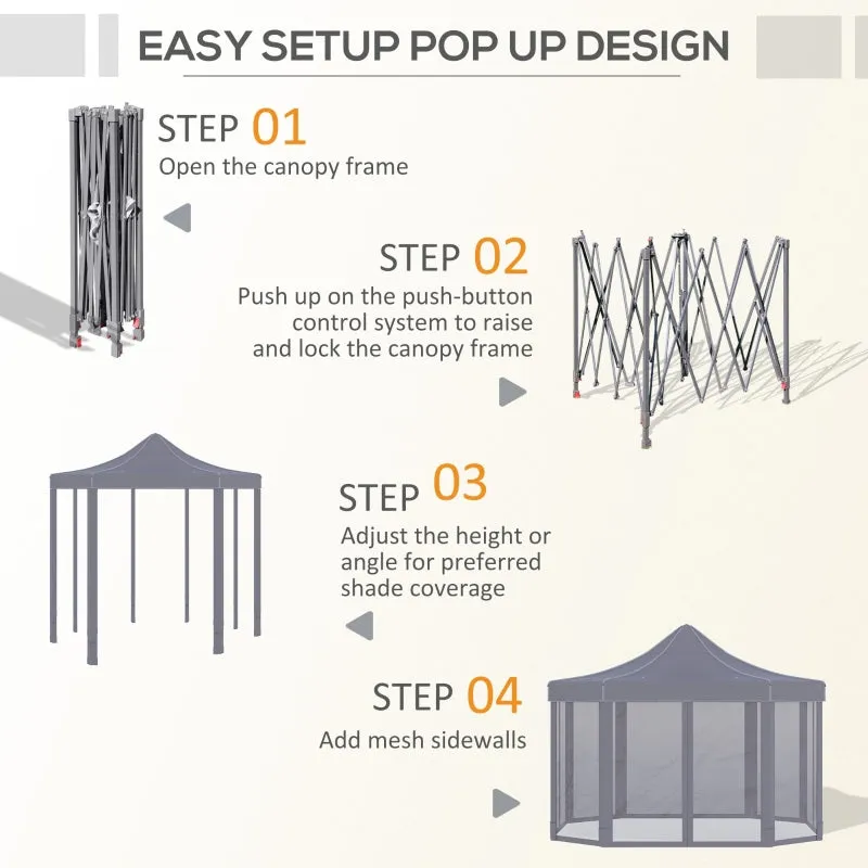 13' x 10' Octagon Pop Up Canopy Tent with Zippered Mesh Sidewalls - Grey