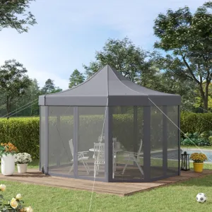 13' x 10' Octagon Pop Up Canopy Tent with Zippered Mesh Sidewalls - Grey