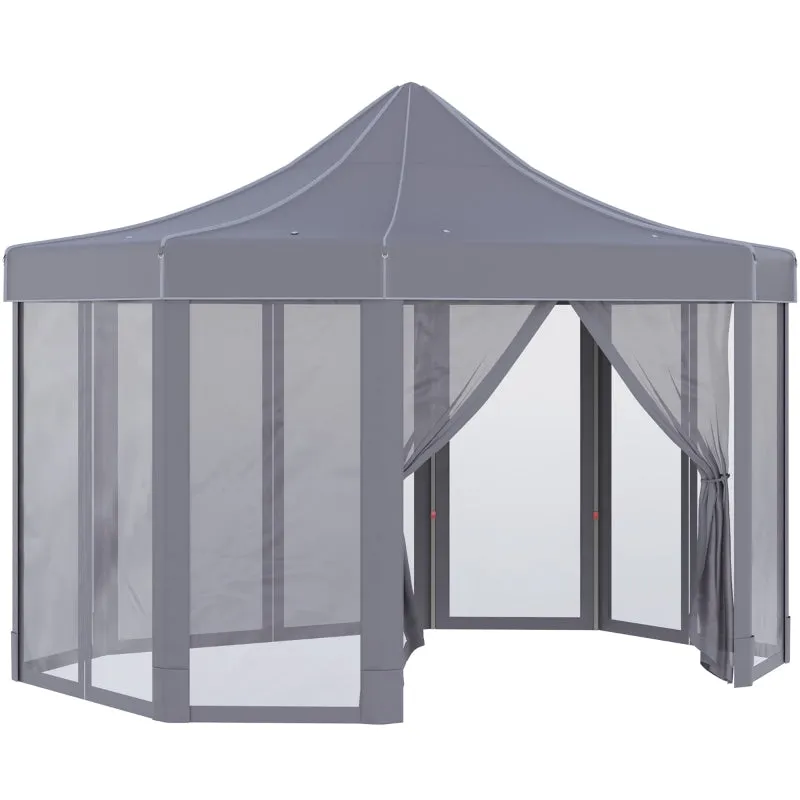 13' x 10' Octagon Pop Up Canopy Tent with Zippered Mesh Sidewalls - Grey