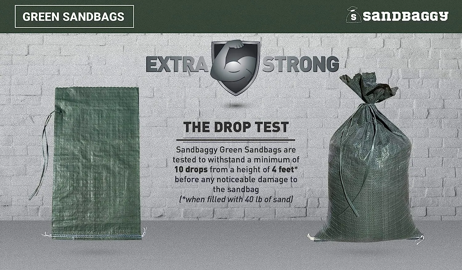 14" x 26" Empty Green Sandbags with Tie Strings - UV Resistant (50 lb Capacity)