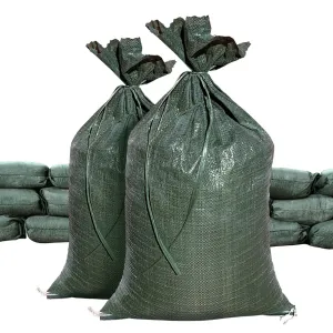 14" x 26" Empty Green Sandbags with Tie Strings - UV Resistant (50 lb Capacity)