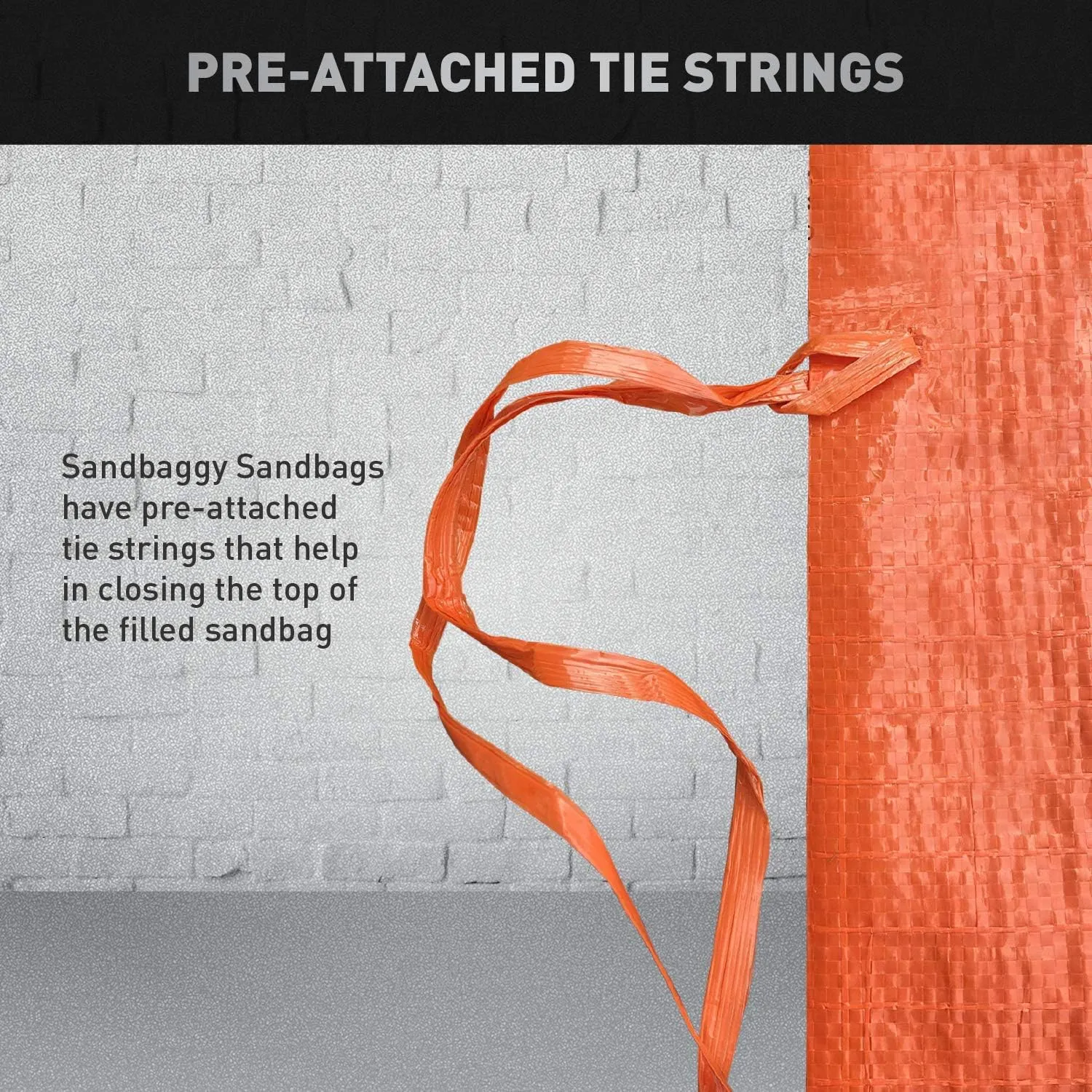 14" x 26" Empty Orange Sandbags with Tie Strings - UV Resistant (50 lb Capacity)