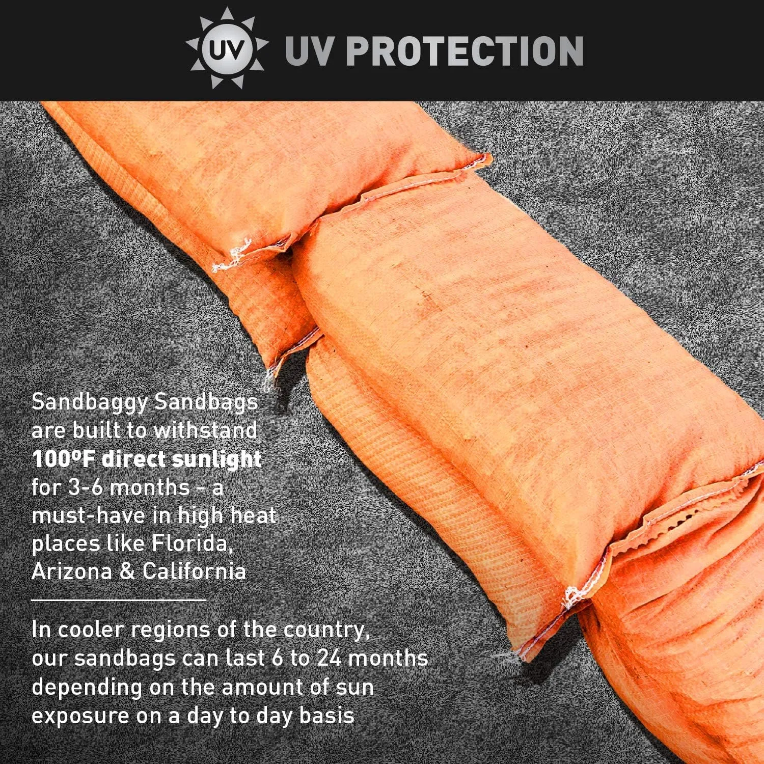 14" x 26" Empty Orange Sandbags with Tie Strings - UV Resistant (50 lb Capacity)