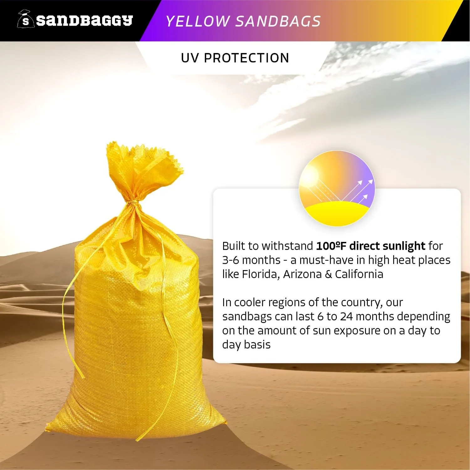 14" x 26" Empty Yellow Sandbags with Tie Strings - UV Resistant (50 lb Capacity)