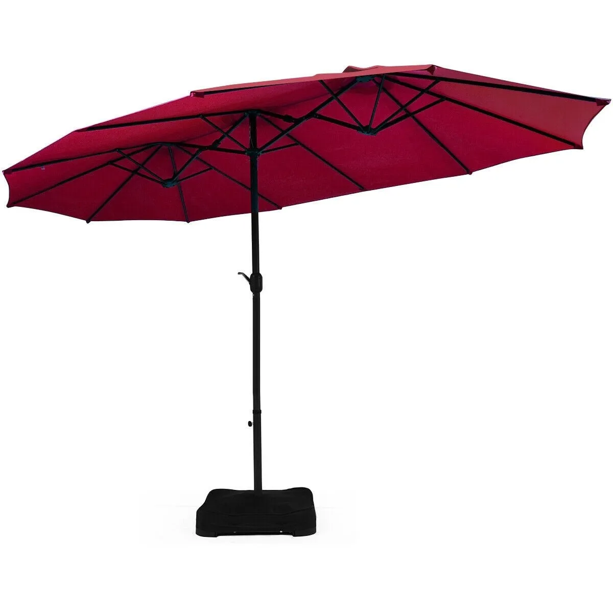 15 Ft. Extra Large Patio Double Sided Umbrella with Crank and Base - Burgundy