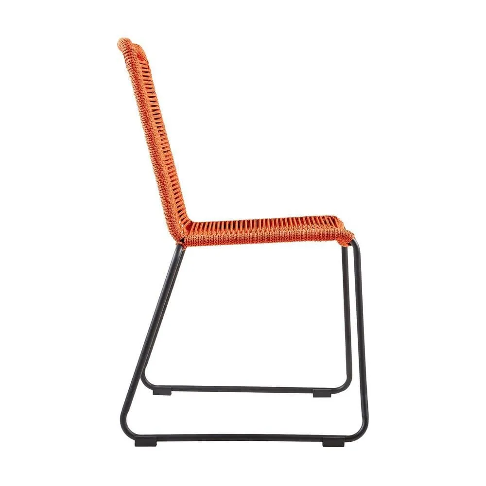 18.5 Inches Fishbone Weaved Metal Dining Chair, Set of 2, Orange By Casagear Home