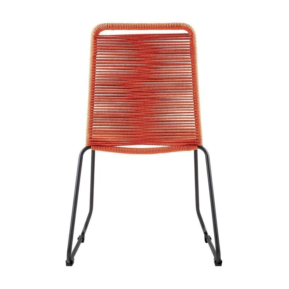 18.5 Inches Fishbone Weaved Metal Dining Chair, Set of 2, Orange By Casagear Home