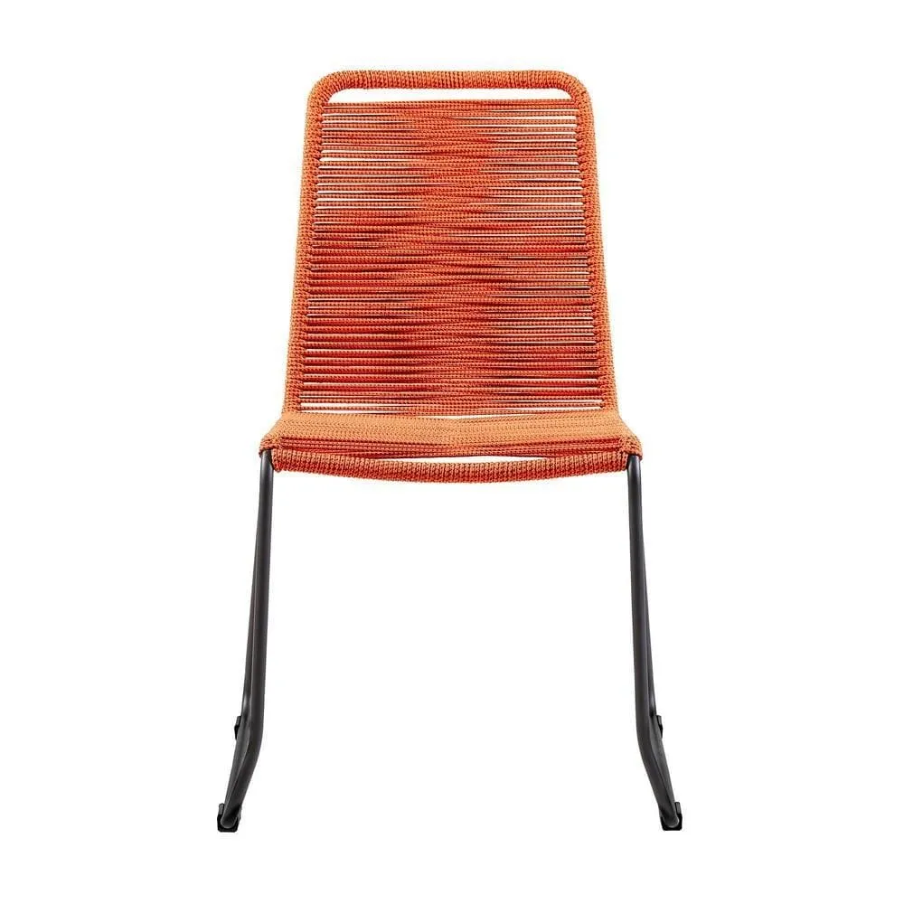 18.5 Inches Fishbone Weaved Metal Dining Chair, Set of 2, Orange By Casagear Home