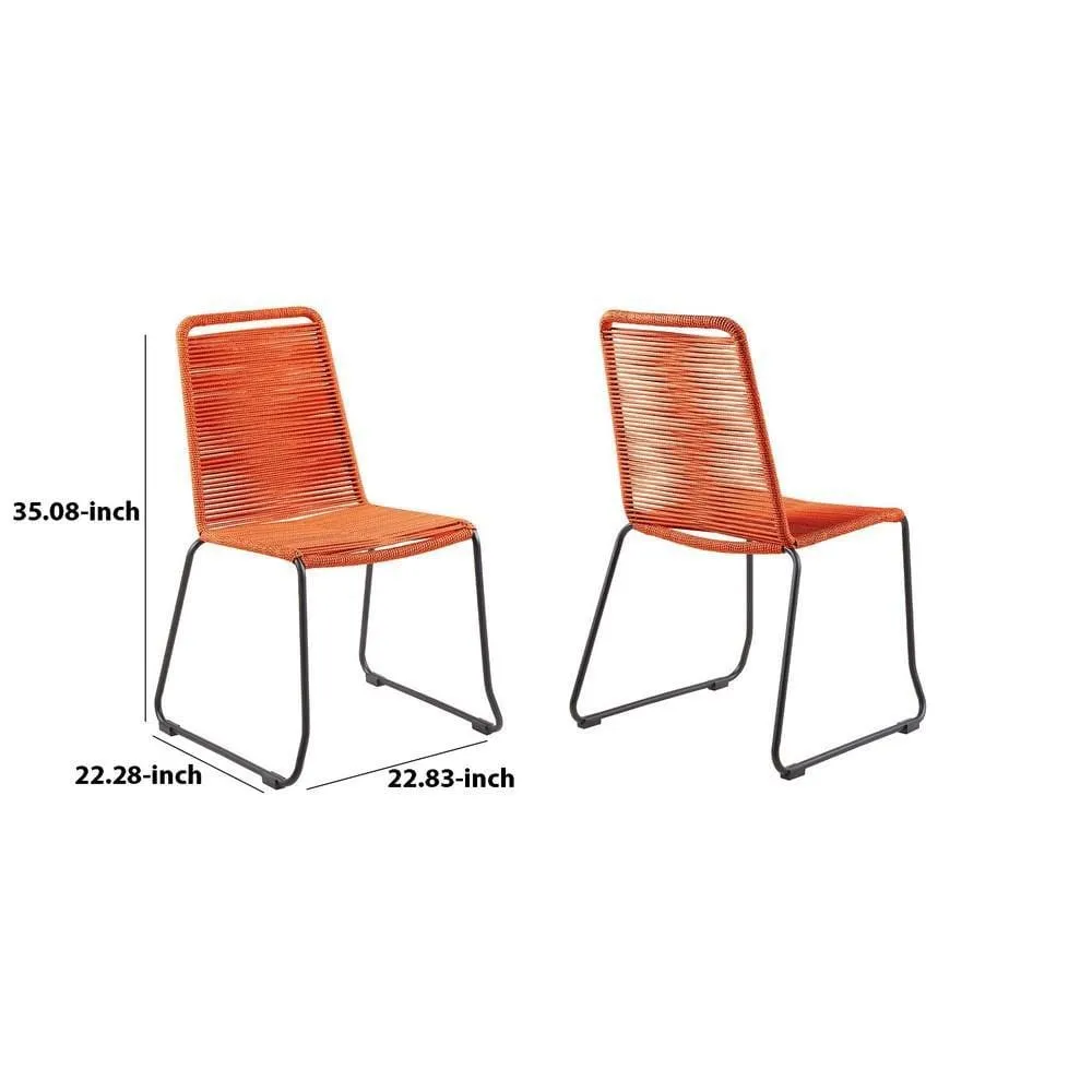 18.5 Inches Fishbone Weaved Metal Dining Chair, Set of 2, Orange By Casagear Home