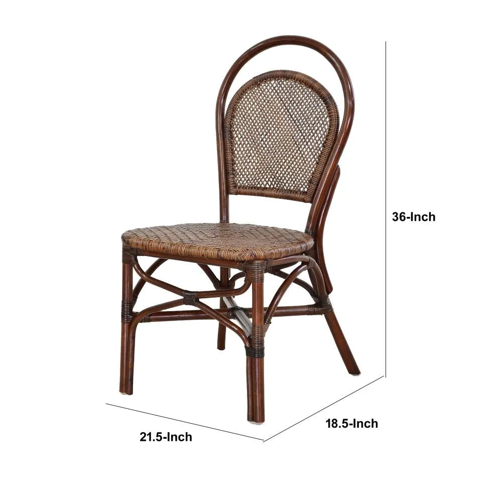 19 Inch Classic Wood Armless Chair, Rattan, Curved Back, Dual Toned, Brown By Casagear Home