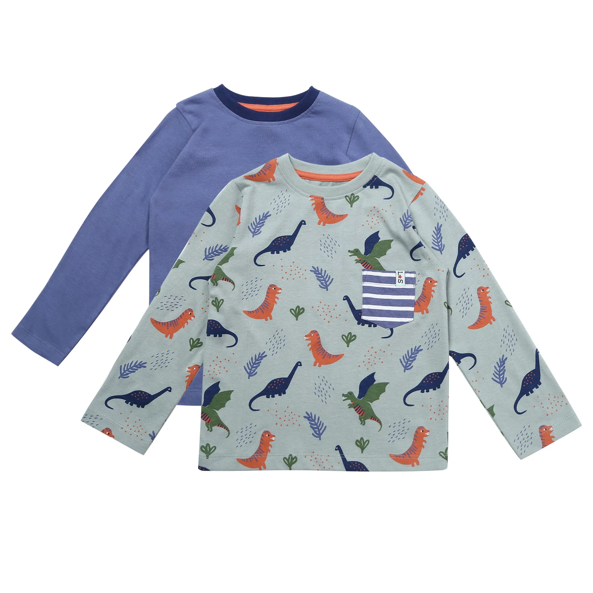 2 pack tops- dino stripe pocket/blue