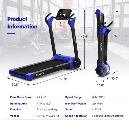 2.25 HP Electric Motorized Folding Running Treadmill Machine with LED Display-Navy - Color: Navy - Size: 2-2.75 HP