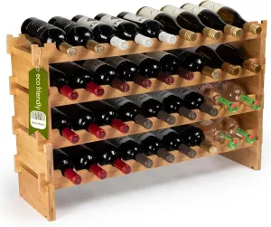 36 Bottle Wine Rack Stackable Modular Bamboo Wine Rack