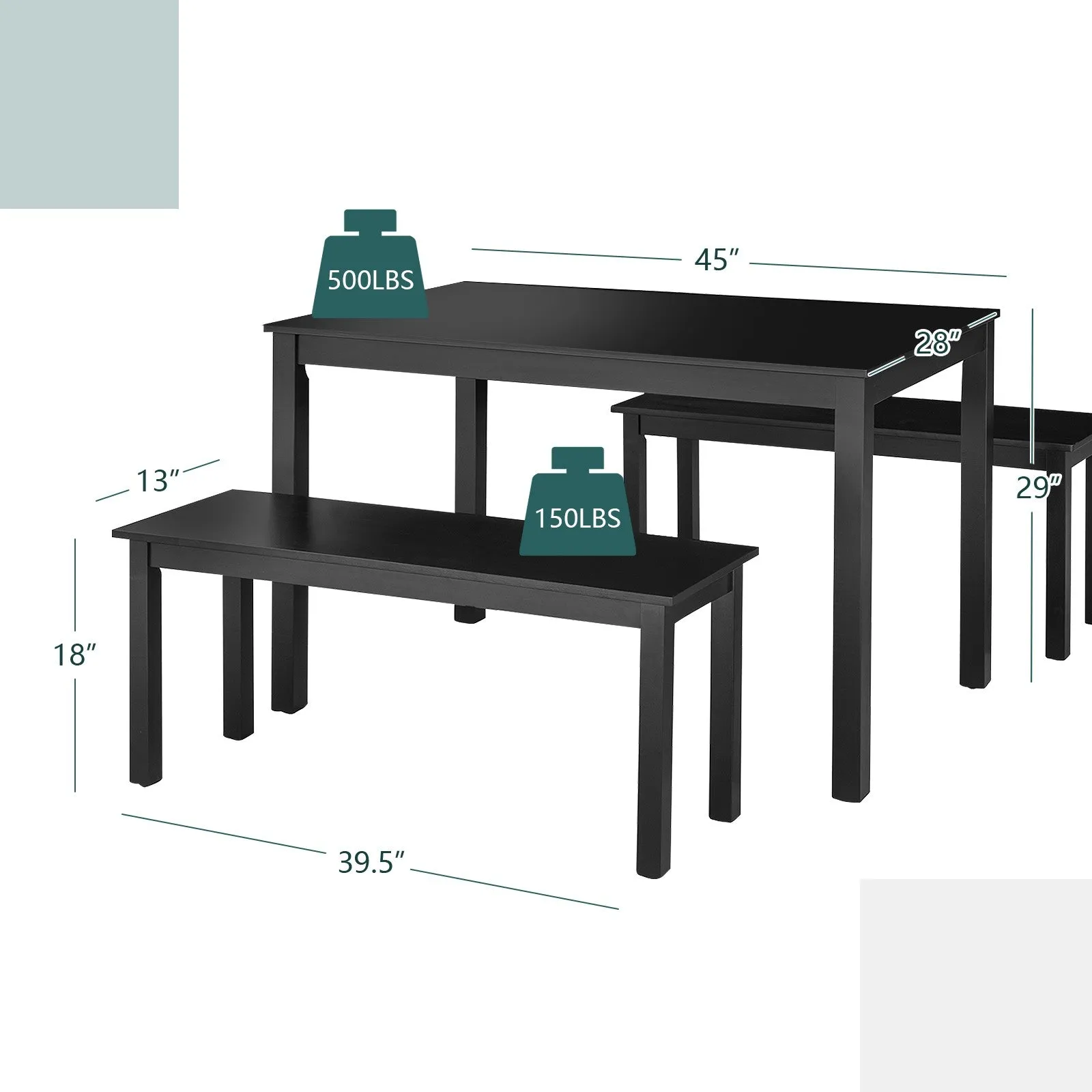 3pc Studio Collection Dining Table Set - Black