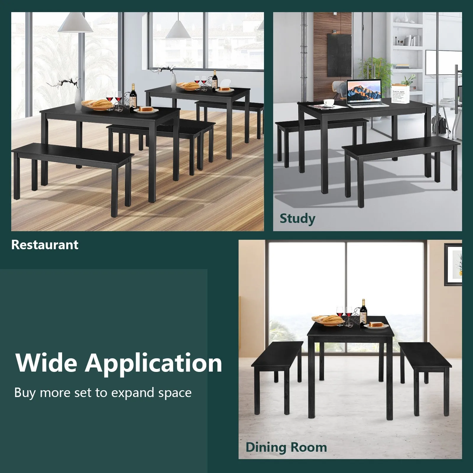 3pc Studio Collection Dining Table Set - Black