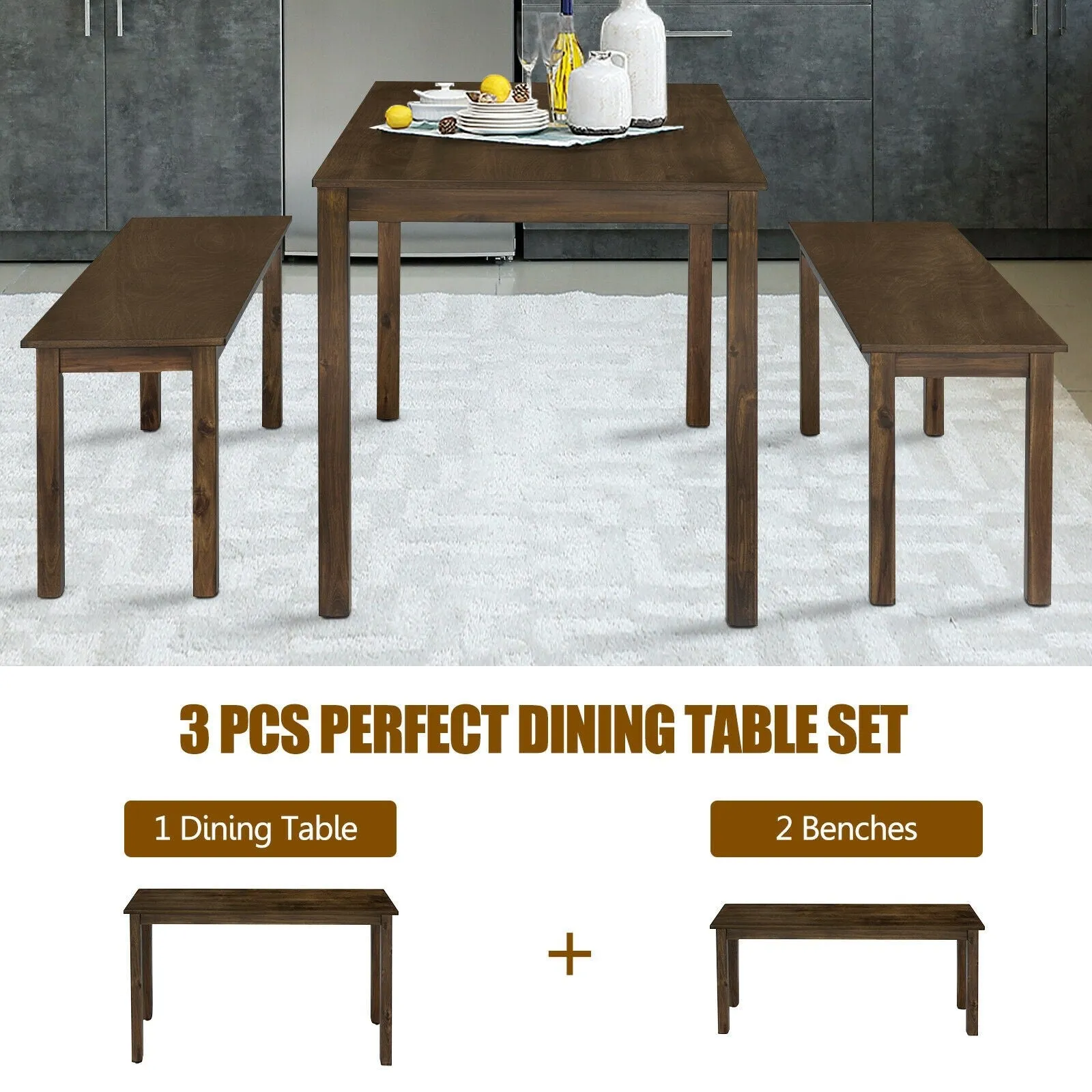 3pc Studio Collection Dining Table Set - Coffee