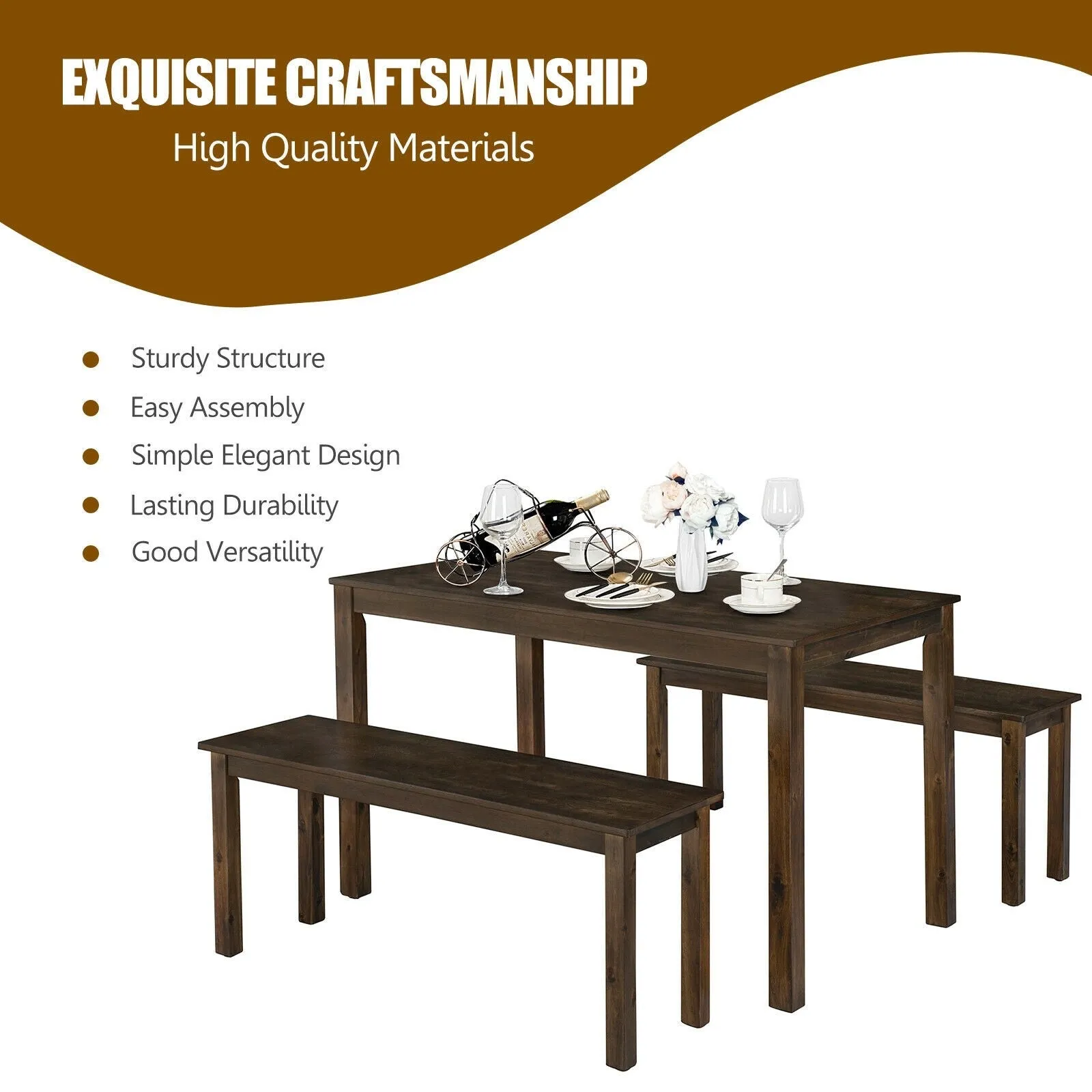 3pc Studio Collection Dining Table Set - Coffee