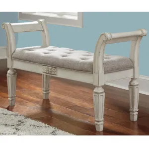 46" Tufted Fabric Padded Wooden Accent Bench, Antique White By Casagear Home