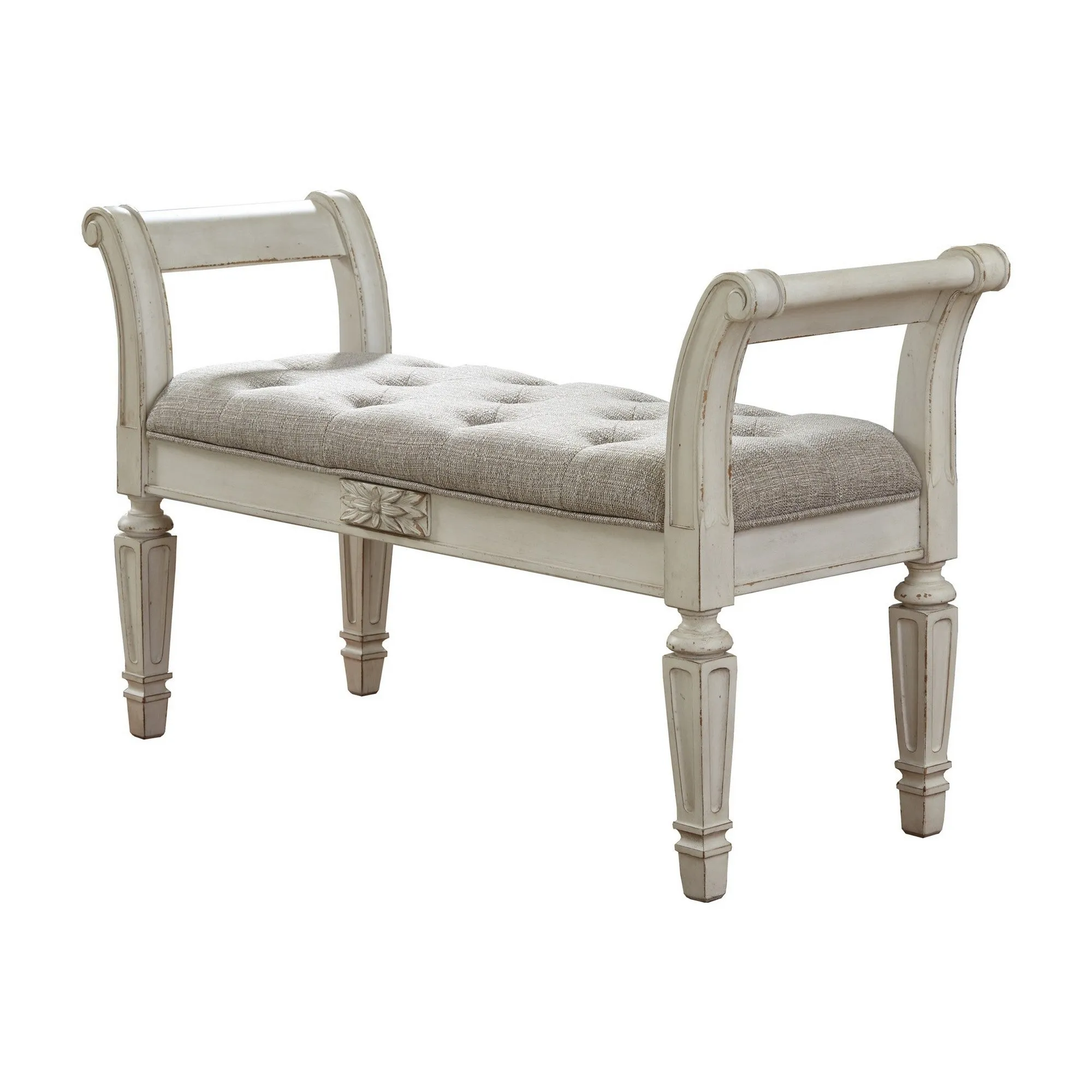 46" Tufted Fabric Padded Wooden Accent Bench, Antique White By Casagear Home