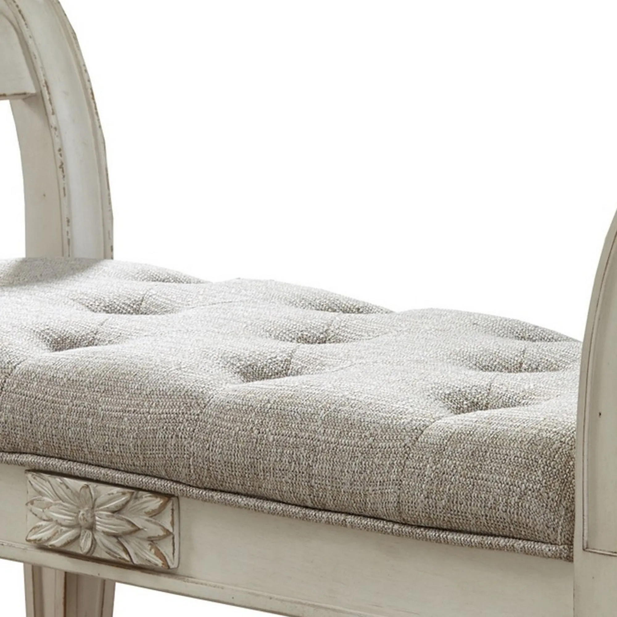 46" Tufted Fabric Padded Wooden Accent Bench, Antique White By Casagear Home