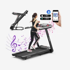 4.75HP Folding Treadmill with Preset Programs Touch Screen Control-Black - Color: Black - Size: 4-4.75 HP