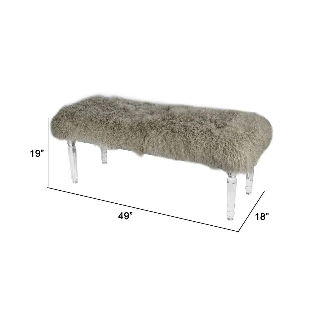 49 Inch Accent Bench, Faux Fur Seat, Clear Acrylic Legs, Smooth Rich Brown By Casagear Home