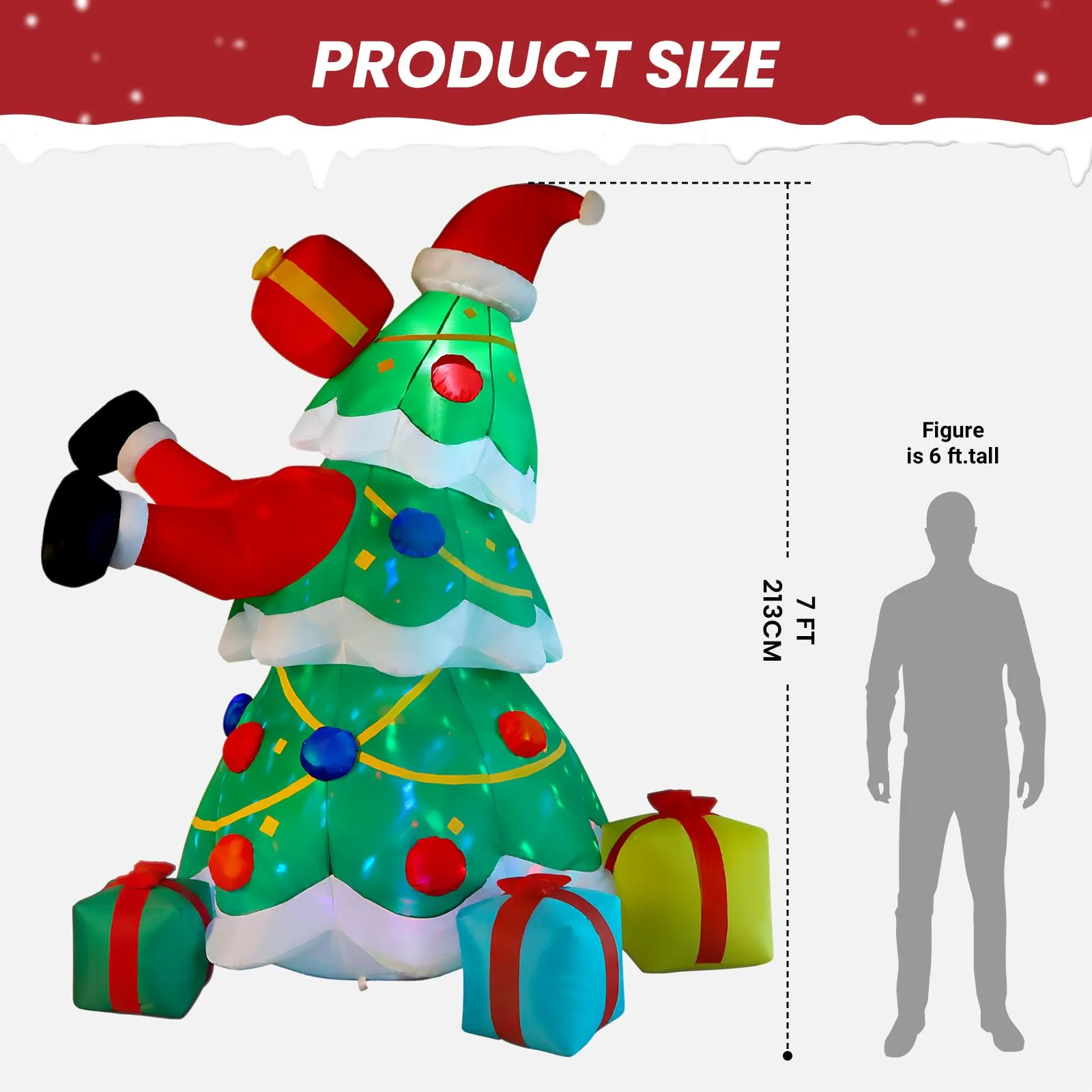 7FT Inflatable Santa Claus Christmas Tree with Built-in LED Lights