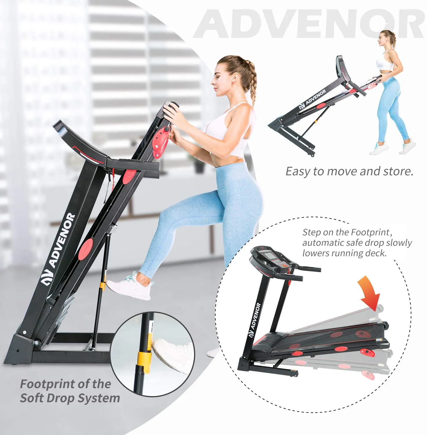 ADVENOR Treadmill Motorized Treadmills 3.0 HP Electric Running Machine Folding Exercise Incline Fitness Indoor 64 Preset Programs