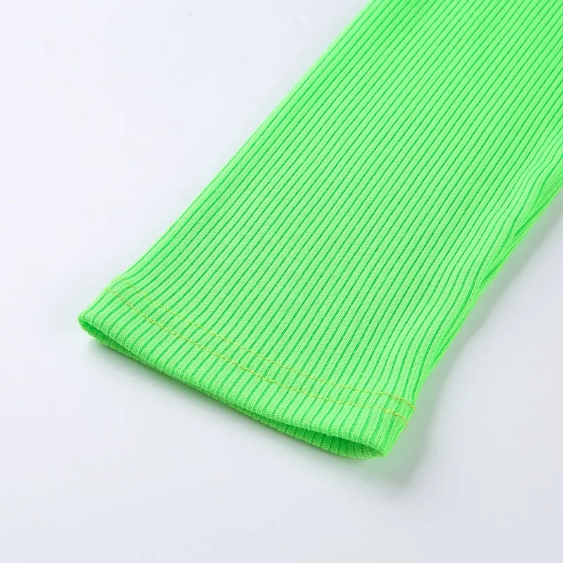 Autumn Winter turtleneck long sleeve neon green t-shirts knitted neon top tee shirt basic Top