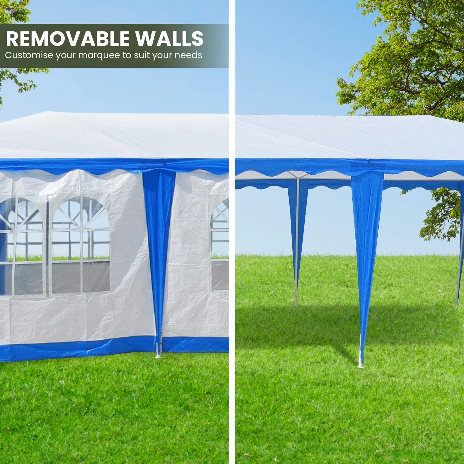 Blue 4x8m PE UV Tent with Windows & Doors - Wallaroo