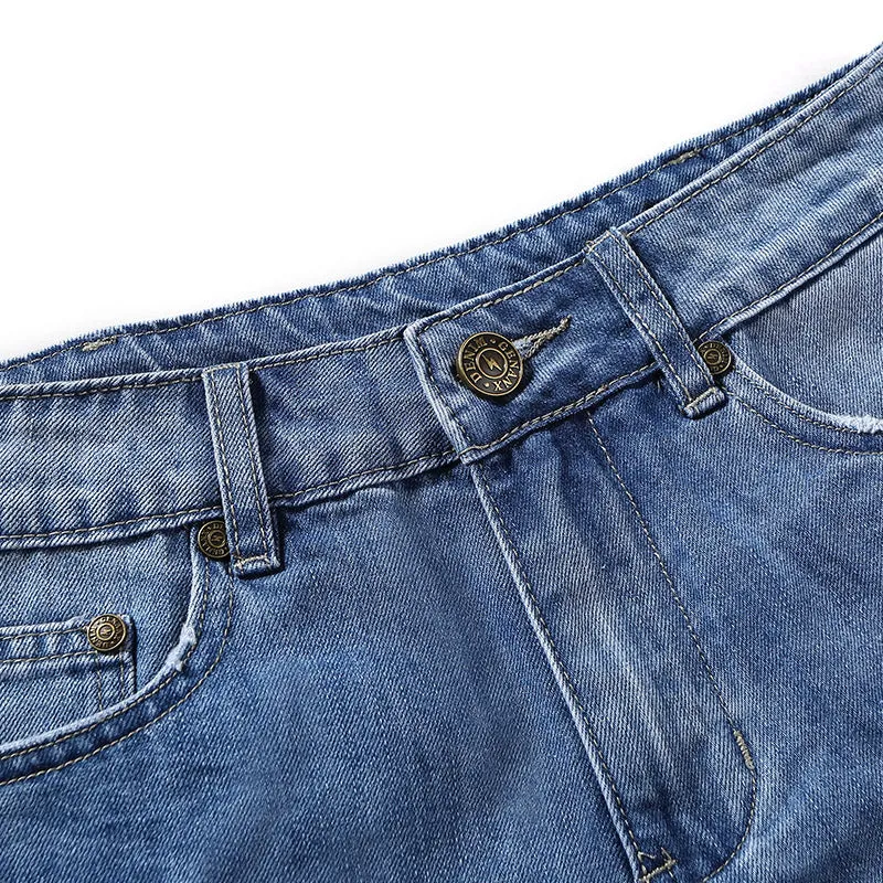 Blue Hip Hop Ripped Straight Denim Shorts