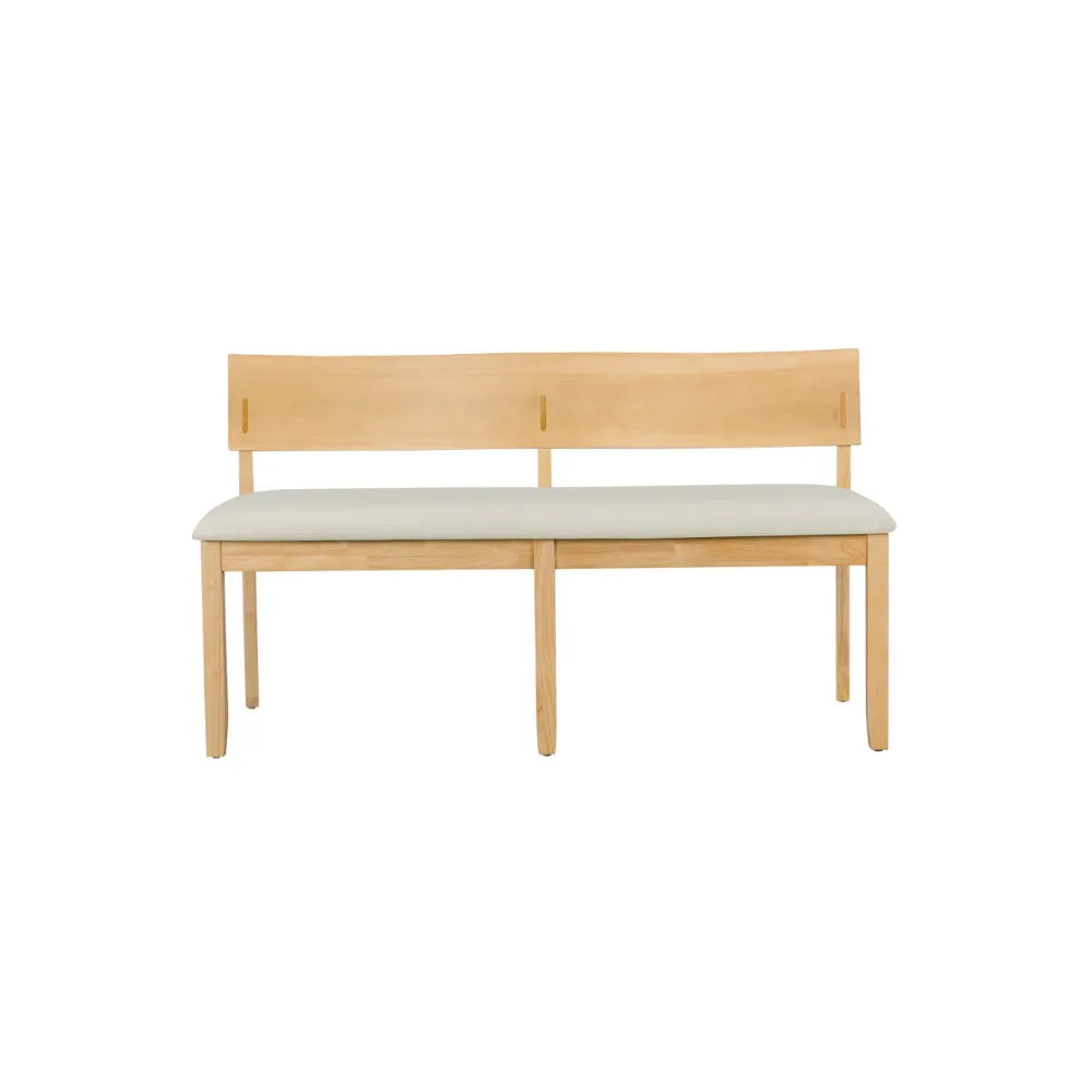 Celi 53 Inch Dining Bench, Cream Fabric Seat, Natural Brown Wood Frame By Casagear Home