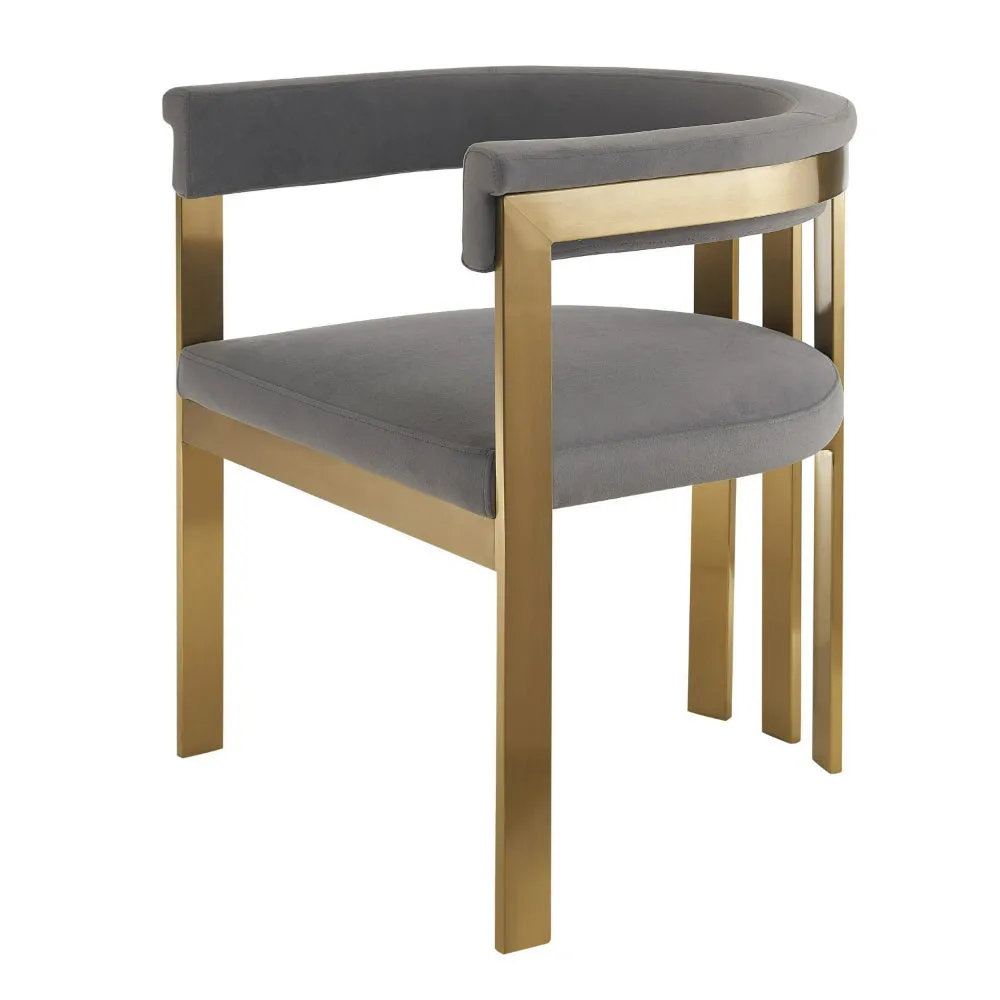 Cid Tayc 25 Inch Dining Chair, Contemporary Art Gray Velvet, Gold Steel By Casagear Home