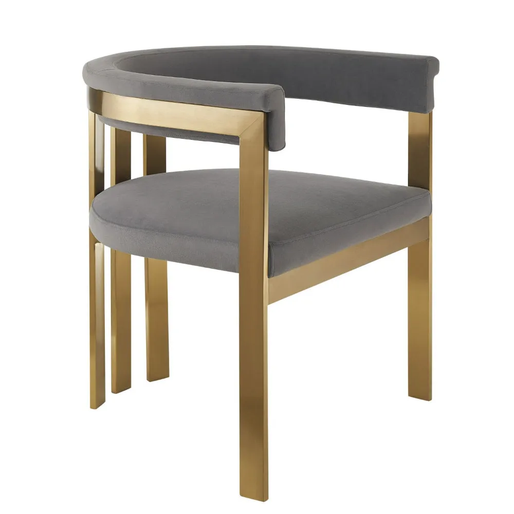 Cid Tayc 25 Inch Dining Chair, Contemporary Art Gray Velvet, Gold Steel By Casagear Home