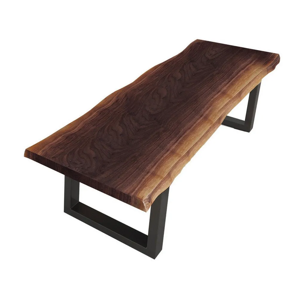 Cid Xue 79 Inch Dining Bench, Brown Live Edge Rectangular Top, Black Metal By Casagear Home