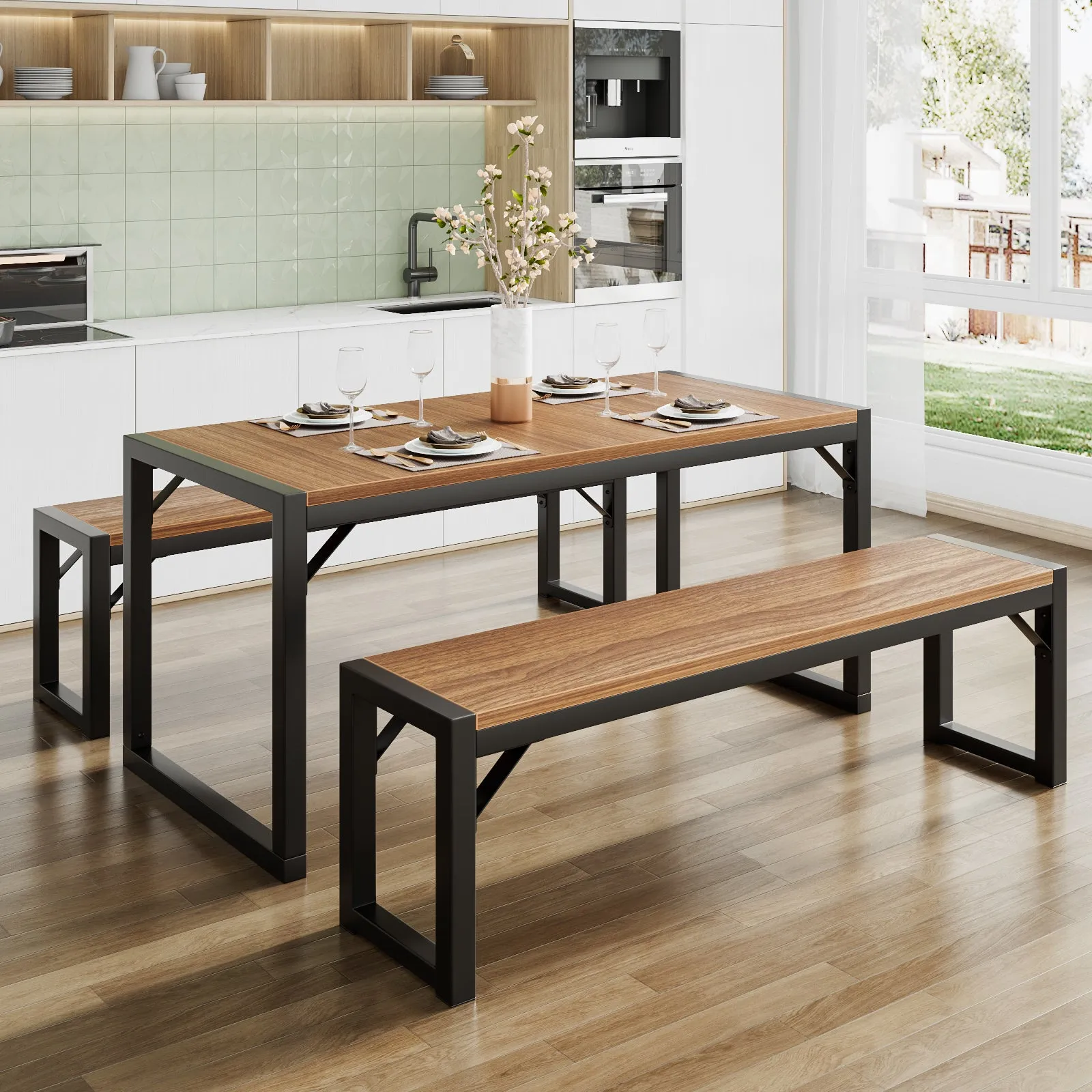 Dining Table Set with 2 Benches