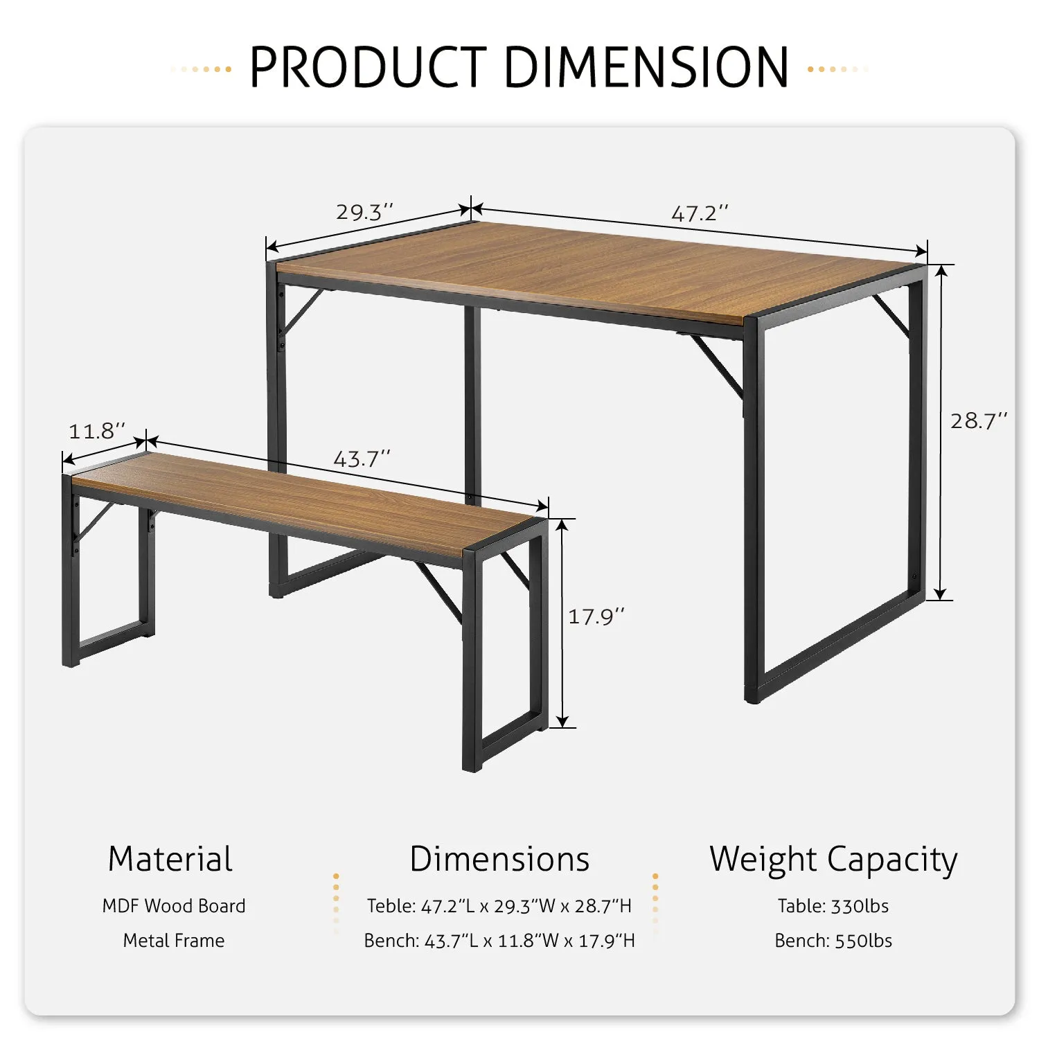 Dining Table Set with 2 Benches