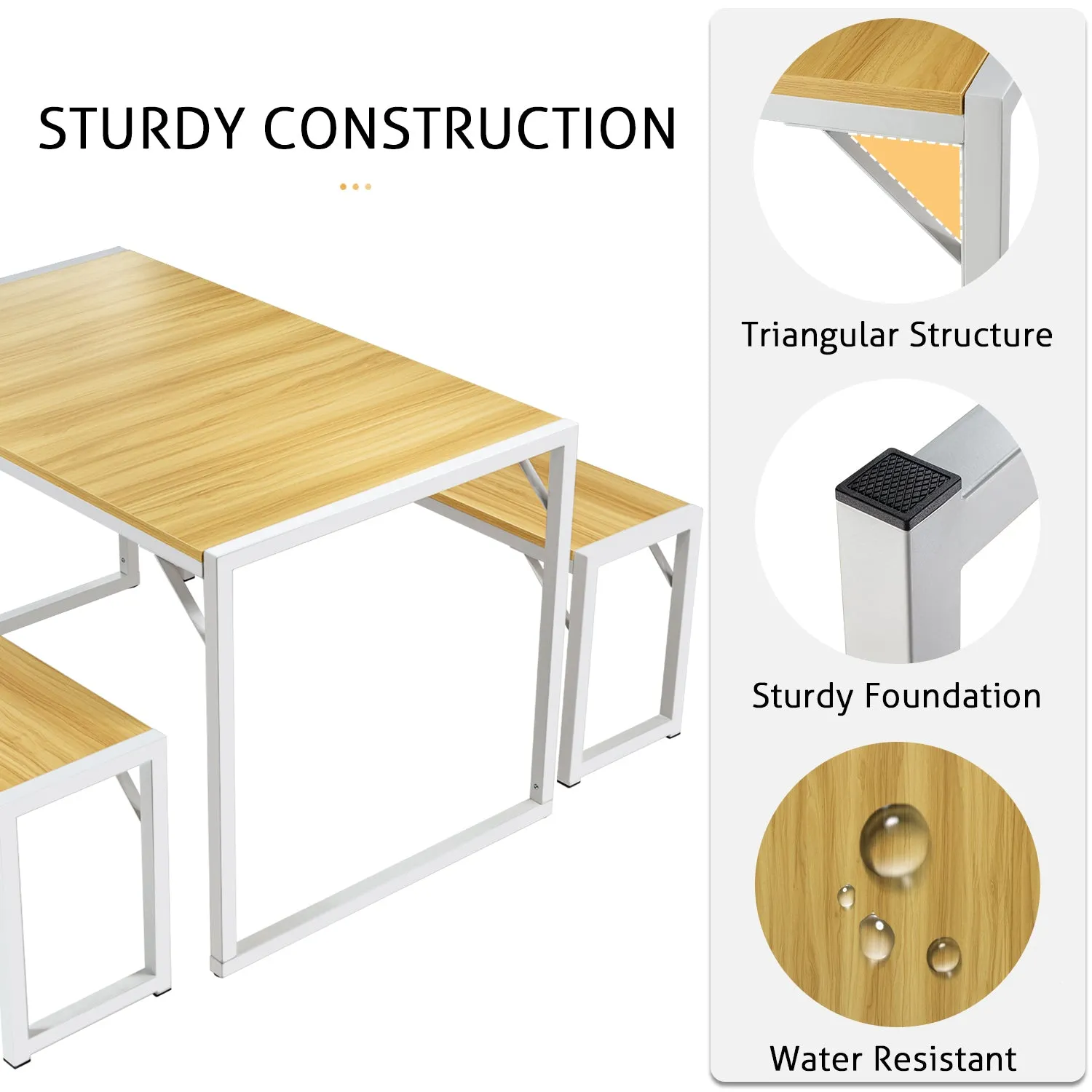 Dining Table Set with 2 Benches