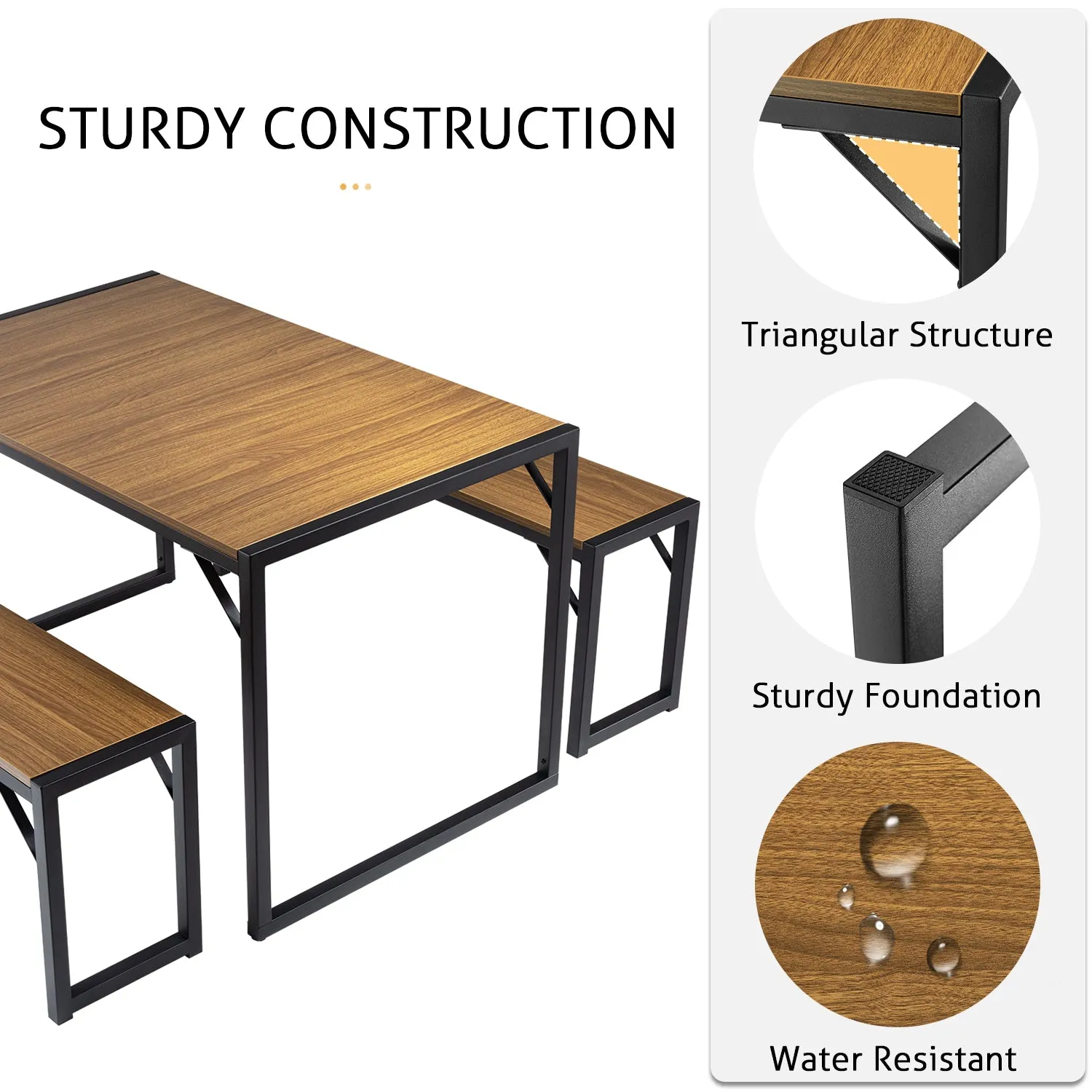 Dining Table Set with 2 Benches