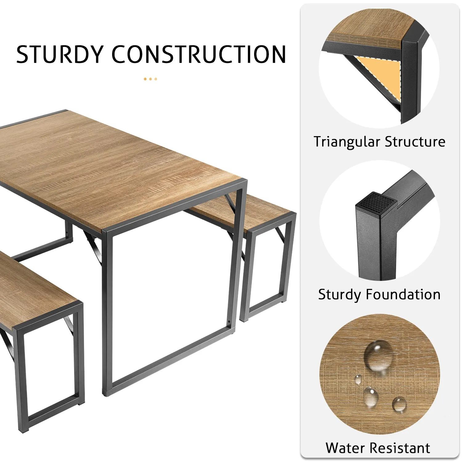 Dining Table Set with 2 Benches