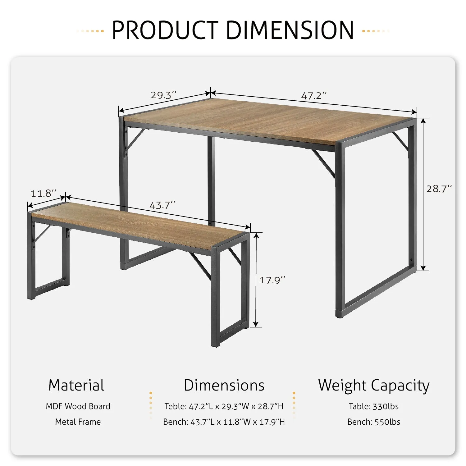 Dining Table Set with 2 Benches