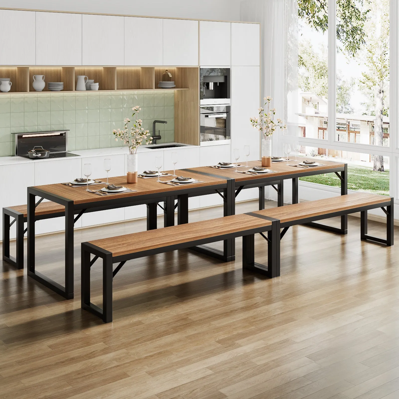 Dining Table Set with 2 Benches