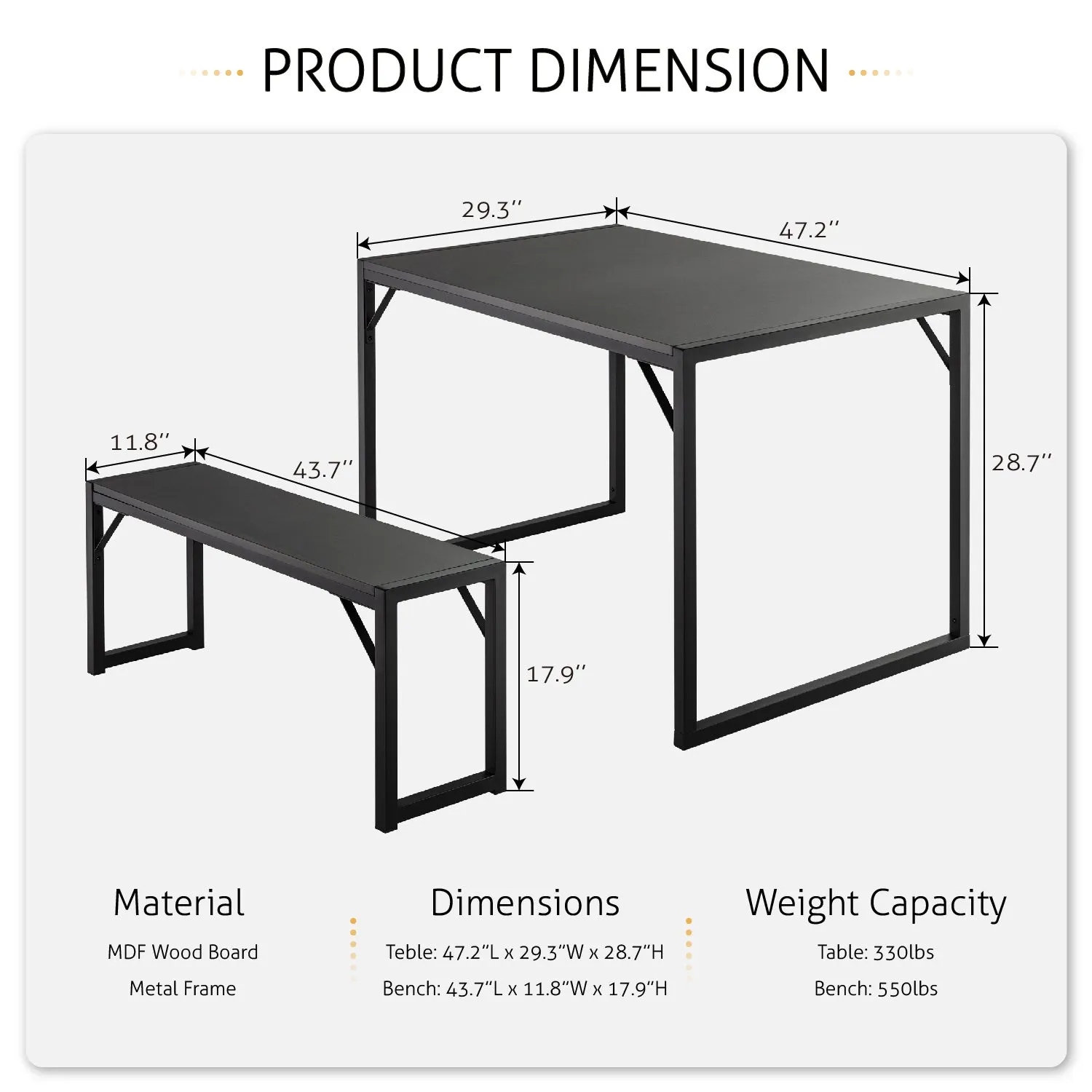 Dining Table Set with 2 Benches