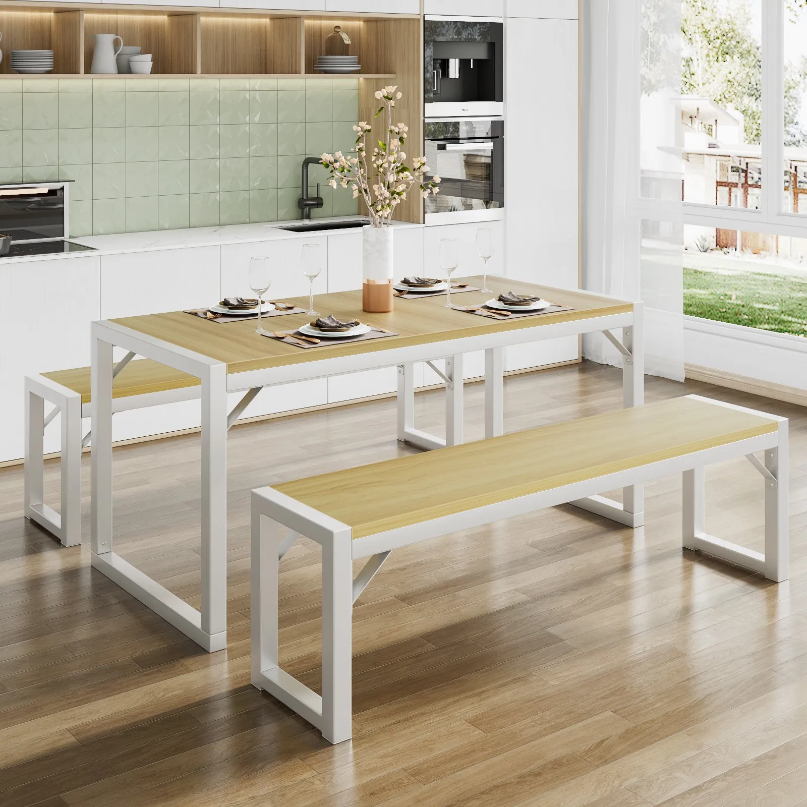 Dining Table Set with 2 Benches