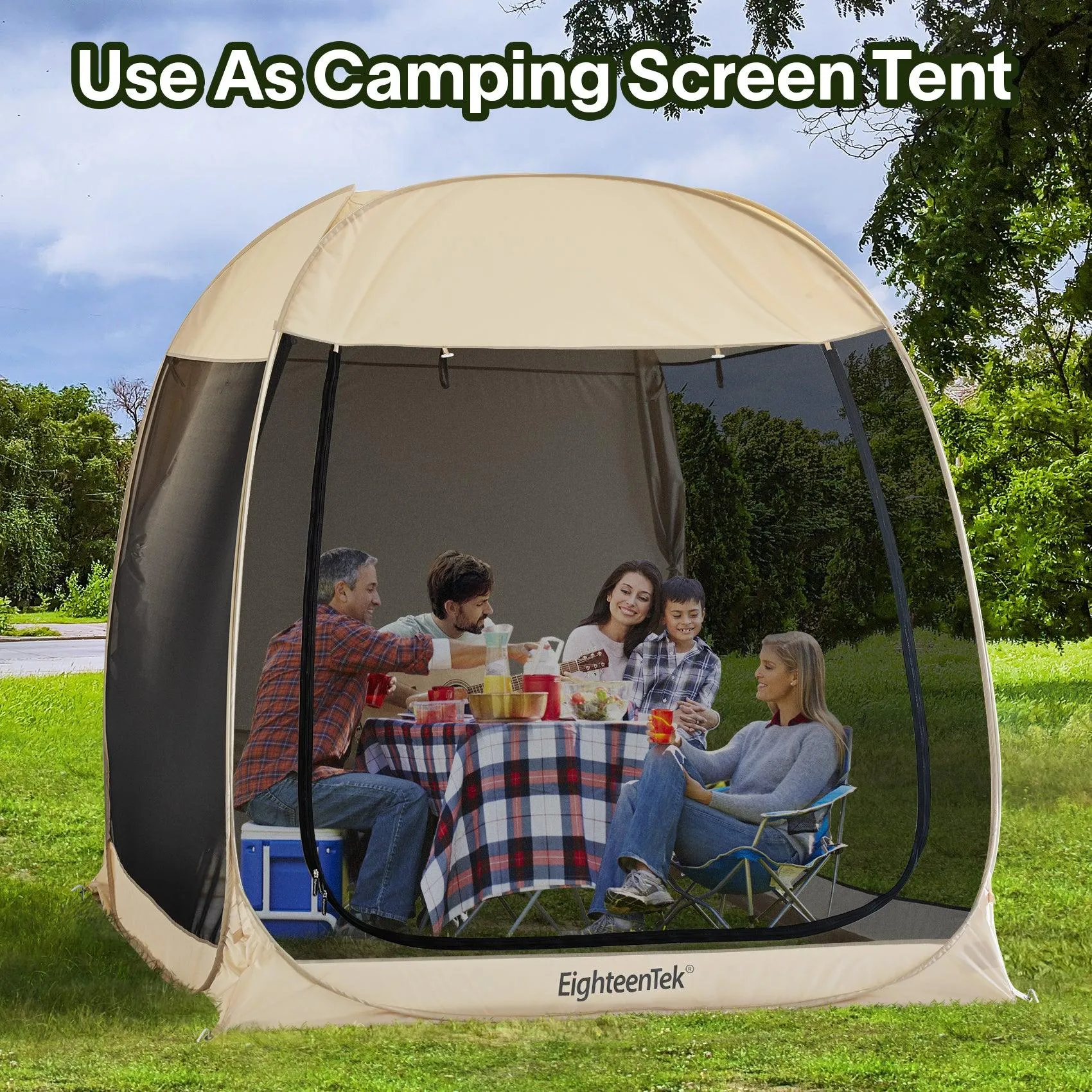 EighteenTek 2-IN-1 Pop Up SUV Tent Instant Camping Screen Tent For Hatchback & Station Wagon