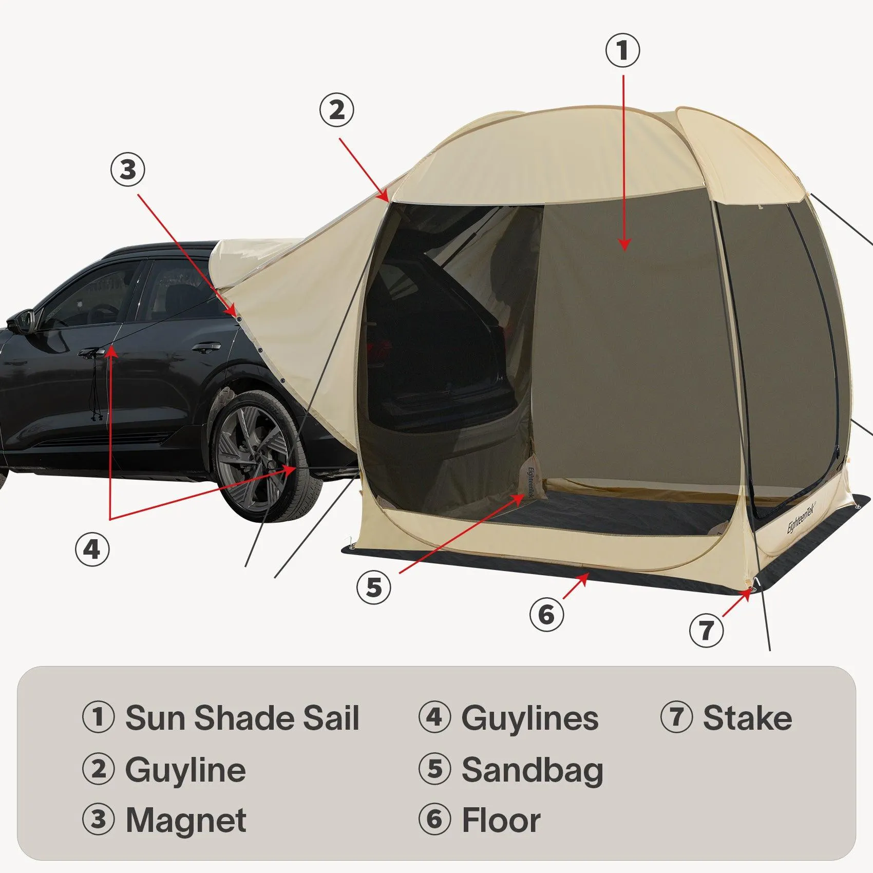 EighteenTek 2-IN-1 Pop Up SUV Tent Instant Camping Screen Tent For Hatchback & Station Wagon